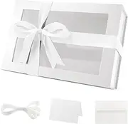 MALICPLUS Large White Gift Box with Window,34x22.8x10 CM Clear Gift Box, Contains Ribbon, Card, Bridesmaid Proposal Box, Large Gift Box with Magnetic Lid (Glossy White)