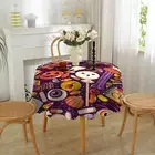 Halloween Tablecloth Round Spooky Table Cloth with Spider Web Pumpkin Print