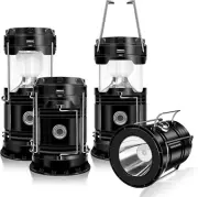 DIBMS 4-Pack Solar Camping Lantern, Collapsible LED Solar USB Rechargeable for