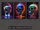 Three (3) Abstract Neon Skulls Canvas Wall Art Flame Poster Prints Set Lot