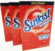 Sunkist Strawberry ~ Packets ~ Zero Sugar Free ~ Drink Mix ~ 3 Boxes