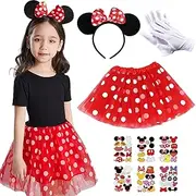Winric Carnival Costume 4Pcs Mouse Skirt Set Red Toddler Polka Dots Tutu Skirt Mouse Ear Headband Gloves Min-Nie-Fancy Dress Up Costume for Carnival World Book Day Theme Party