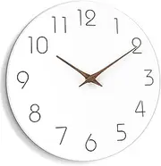 Mosewa Wall Clock 12 Inch Silent Non Ticking Wood Wall Clocks Battery Operated - Wooden White Modern Office Simple Minimalist Clock Decorative for Kitchen,Home,Bathroom,Living Room(12" White)