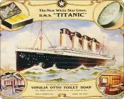 RMS Titanic & Vinolia Otto toilet soap early 1900's metal sign ad replica