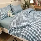 3/4pcs Blue Plaid Bedding Set Fashion Soft Duvet Cover Bed Flat Sheet Pillowcase