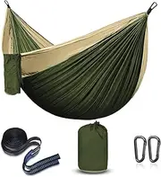 Hammock Camping Portable Single Hammocks for Outdoor Hiking Travel Backpacking - 210D Nylon Tree Tent Swing Beds for Backyard & Garden Hammock (Green/Khaki)