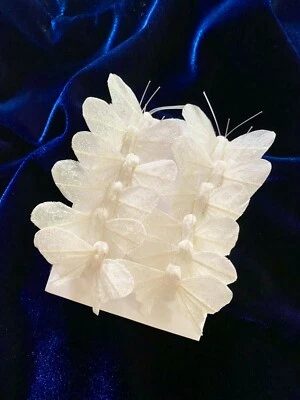 12 Feather White Monarch Butterflies 1inch- Artificial Monarch butterfly picks