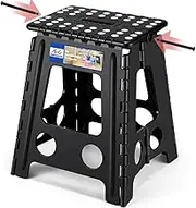 Folding Step Stool, Non-Slip Folding Stools, Portable Folding Chair, Plastic Foldable Step Stool for Bathroom,Bedroom, Kitchen (Black)