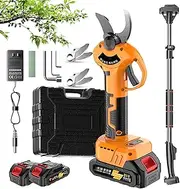 Home Electric Secateurs Cordless Pruning Shears with 2 Battery 1.35-2.15m Extension Pole Lcd Display Scissor Opening 3cm Tree Scissors Pruners for Gardening Branch Flowering Bushes Telescopic-rod(Tele