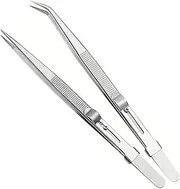 Zerodeko Stainless Steel Locking Tweezers Extended Length Curved Straight for Jewelry Crafts