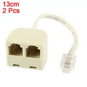 2 Pieces RJ11 6P4C US Male to 2x Female Converter Telephone Adapter Cables Beige