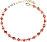 [The Fmoon] Dainty Evil Eye Bracelets Enamel Beads Lucky Charms Chain Ankle Bracelet Handmade Adjustable Beaded Jewelry for Women Girls
