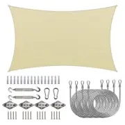 8 ft. x 12 ft. 190 GSM Beige Rectangle Sun Shade Sail with Rectangle Kit Plus