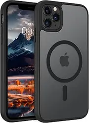 ROUMAYMAY for iPhone 11 Pro Case, Strong Magnetic [Compatible with MagSafe] Military Grade Protective Slim Translucent Matte Skin Smooth Phone Case for iPhone 11 Pro Cover, Black