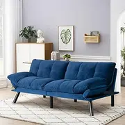 SoarFlash 67 Inch Futon Double Sofa Bed, 2 in 1 Velvet Loveseat Sofa with Adjustable Backrest for Living Room Bedroom Office Apartment Compact Couch(Blue)