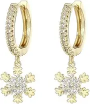 [Generic] Snowflake Christmas Dangle Drop Earrings for Women Cartilage 925 Sterling Silver Cuff Sleeper Small Hoop Dainty Cute Flower Dangling Hypoallergenic