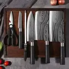 Damascus Pattern Kitchen Knives Scissors Sharpening Rod Set Stainless steel