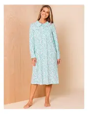 [Soho] Timeless Mid Length Cotton Knit Nightie in Mint Winding Floral Print