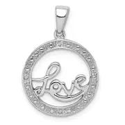 Sterling Silver Rhodium Plated Diamond Love Circle Pendant