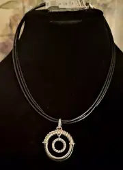 Napier Silver Collar Pendant Necklace On Black Leather Cord NWT