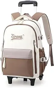 [Yumenam] Trolley School Bag, 15.6 Inch Classic Lightweight Water-Resistant Rucksack Backpack for Men Women Teens Girls Boys Kids to School, College, Travel, Work