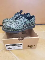 Doc Dr. Martens 1461 Distorted Leopard Oxfords Brown Khaki Green Skull Men's 9