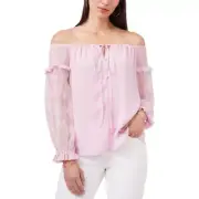 Vince Camuto Embroidered Peasant Top Corsage Pink Size S
