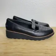 Clarks Collection Slip On Shoes 12M Black Tweed Low Wedge Comfort Loafer