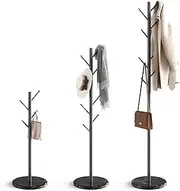 Coat Rack with Marble Base, Metal Freestanding Coat Rack with 8 Hooks, 3 Adjustable Size Sturdy Coat Tree for Bags, Coats, and Hats for Entryway, Hallway, Bedroom, Office (Black)