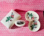 Vintage Porcelain Cigarettes Set,Holder/Lighter /4 Ashtray Japan Pink Rose