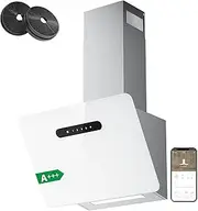 Ciarra CBCW6736K Extractor Hood 60 cm 650 m³/h - Class A +++ - WiFi APP Connected - Inclined Kitchen Hood - 3 Speeds - Carbon Filters Included - Drain or Recycling - White