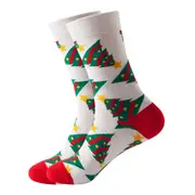 Soft Stretchy Crew Socks Printed Fun Colorful Festive Socks for Christmas Holiday -White