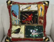 Song birds Christmas or year round, BIG pillow handmade wool felt New World Arts