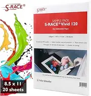 Sample Pack Sublimation Paper S-RACE Vivid 120 gsm, 8.5 x 11 inch, 20 Sheets - suitable for Sawgrass, Ricoh & Epson dye sub printers and any inkjet printers with sublimation ink, e.g. HP, Canon etc.