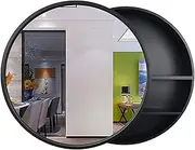 Round Bathroom Cabinet with Mirror, Wall Mounted Storage Cabinet, Bathroom Kitchen Cabinet, Bathroom Mirror Cabinet with Sliding Door Dressing Mirror, Gift, Black, 70cm