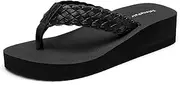[SelenePair] Women's Platform Flip Flops Comfortable Arch Support Rhinestone Braid Summer Beach Slide Sandals Soft Woven Strap Slip On Lightweight Casual Walking Thong Sandals