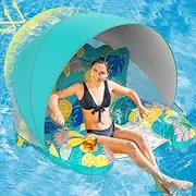 Inflatable Pool Floats Adults with Canopy, Floating Pool Chair with Adjustable Sun Shade Cover, Drink Holders, Water Pool Noodles Float for Women, Kids, Beach Pool Party Floaties Summer