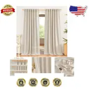 Rod Pocket & Back Tab Linen Beige Curtains, Chic Light Filtering for Living Room