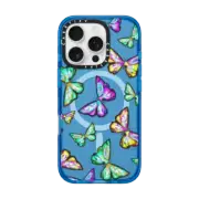 iPhone 16 Pro Impact Case MagSafe Compatible Modern neon pink blue purple hand painted butterfly pattern watercolor by Girly Trend