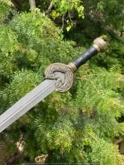 Battle ready fabulous swords double edge Damascus steel 38" - Carved brass hand