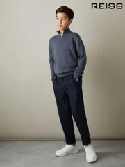 Reiss Dark Airforce Blue Melange Blackhall 9-13 yrs Merino Wool Half-Zip Funnel Neck Jumper (E04231) | $60