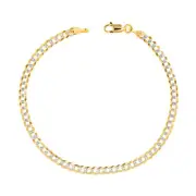10K Yellow Gold Solid 4mm Mens Diamond Cut Pave Cuban Curb Chain Bracelet 8"