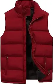 [Generic] Hooded Mens down Jacket Fashion Casual Solid Color Zipper Collar Sleeveless Cotton Padded Vest Top Features Stuff Coat