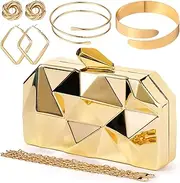 [Jadive] 5 Pcs Clutch Purse for Women Evening Prom Purses Metallic Handbag for Wedding Banquet Retro Jewelry Set