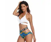 Women's split bikini cross-printed high-waist swimsuit - 4
