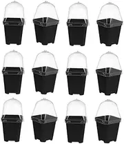 CIMAXIC 12Sets Flower Nursery Pots with Humidity Dome Square Planting Containers for Succulent Propagation and Indoor Gardening Home Office and Balcony