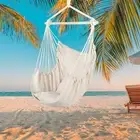Hammock Chair Swing Hanging Rope Net Porch Patio Cushions Beige Terylene Cotton