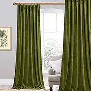 StangH Olive Green Curtains - Luxury Velvet Room Darkening Sliding Door Covering Holiday Home Decoration for Living Dining Room Nursery Kids, W52 x L90 inches, 1 Panel