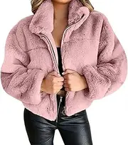 [Generic] Oversized Winter Coat for Women Furry Lapel Coat Zip Up With Pockets Warm Winter Petite Long Sweater Leggings