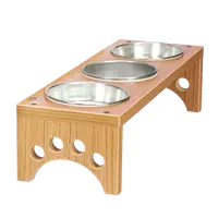 在飛比找松果購物優惠-【MOMOCAT】三口小型犬貓餐桌黃金柚木色附鐵碗 高11~